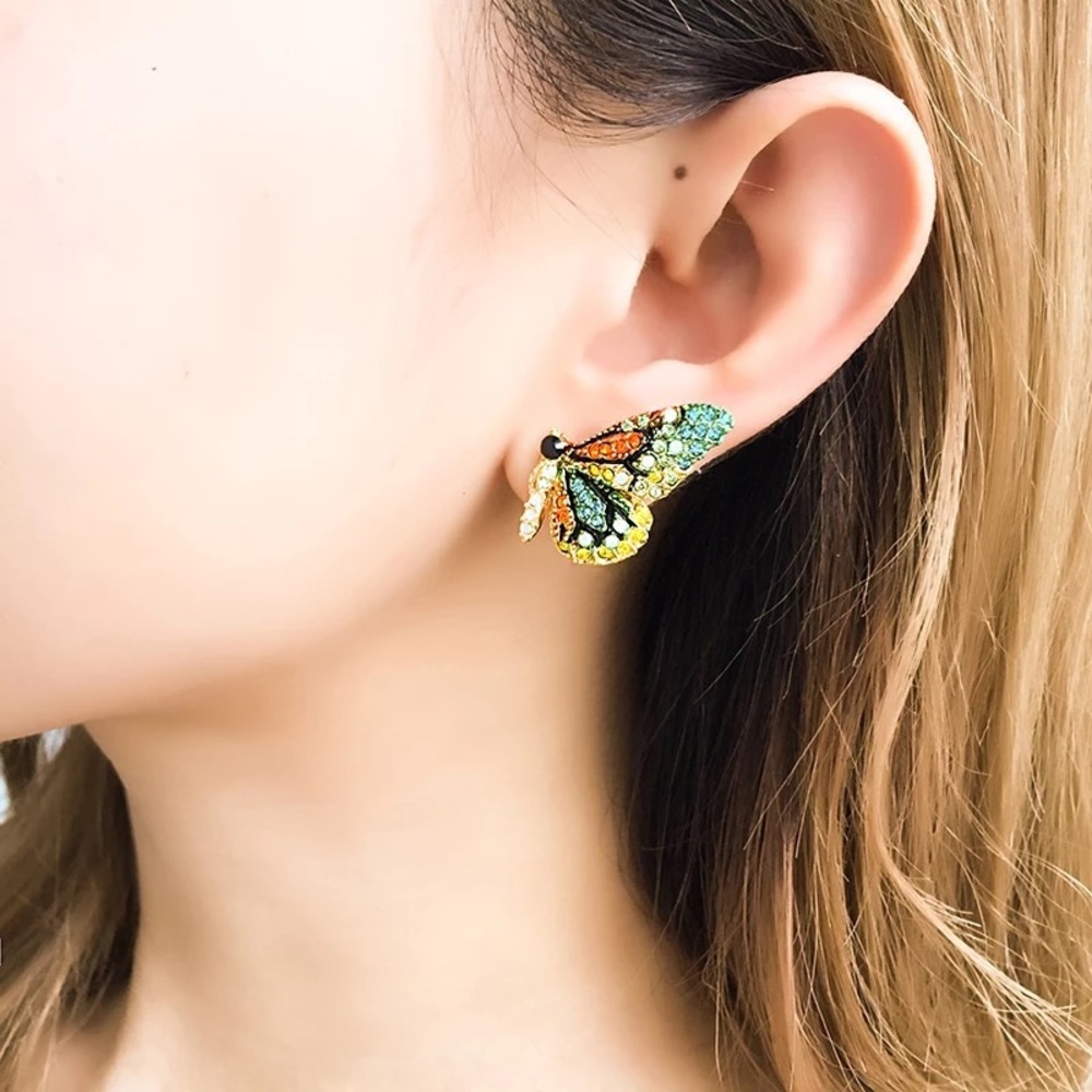 Colorful Butterfly Rhinestones Stud Earrings - Picture 3 of 10